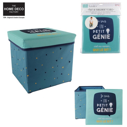 Pouf coffre de rangement bleu