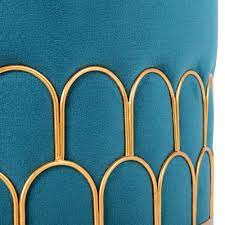 POUF VELOURS LISERET METAL BLEU