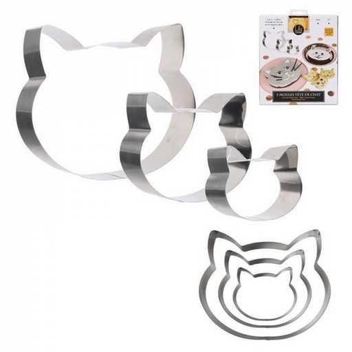 Ens. de 3 moules tête de chat