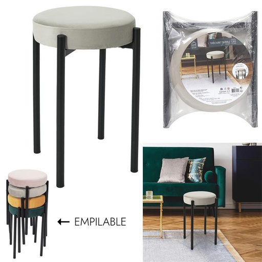 TABOURET BUBBLE VELOURS GRIS