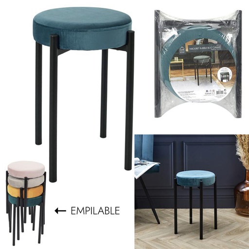 TABOURET BUBBLE VELOURS BLEU CANARD