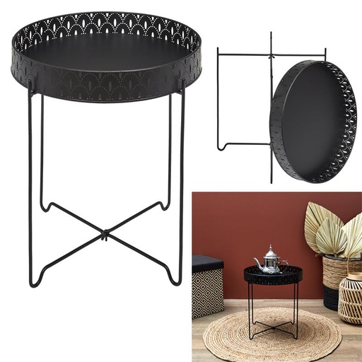 TABLE D APPOINT PLATEAU ROND SEVILLE NOIR D35CM