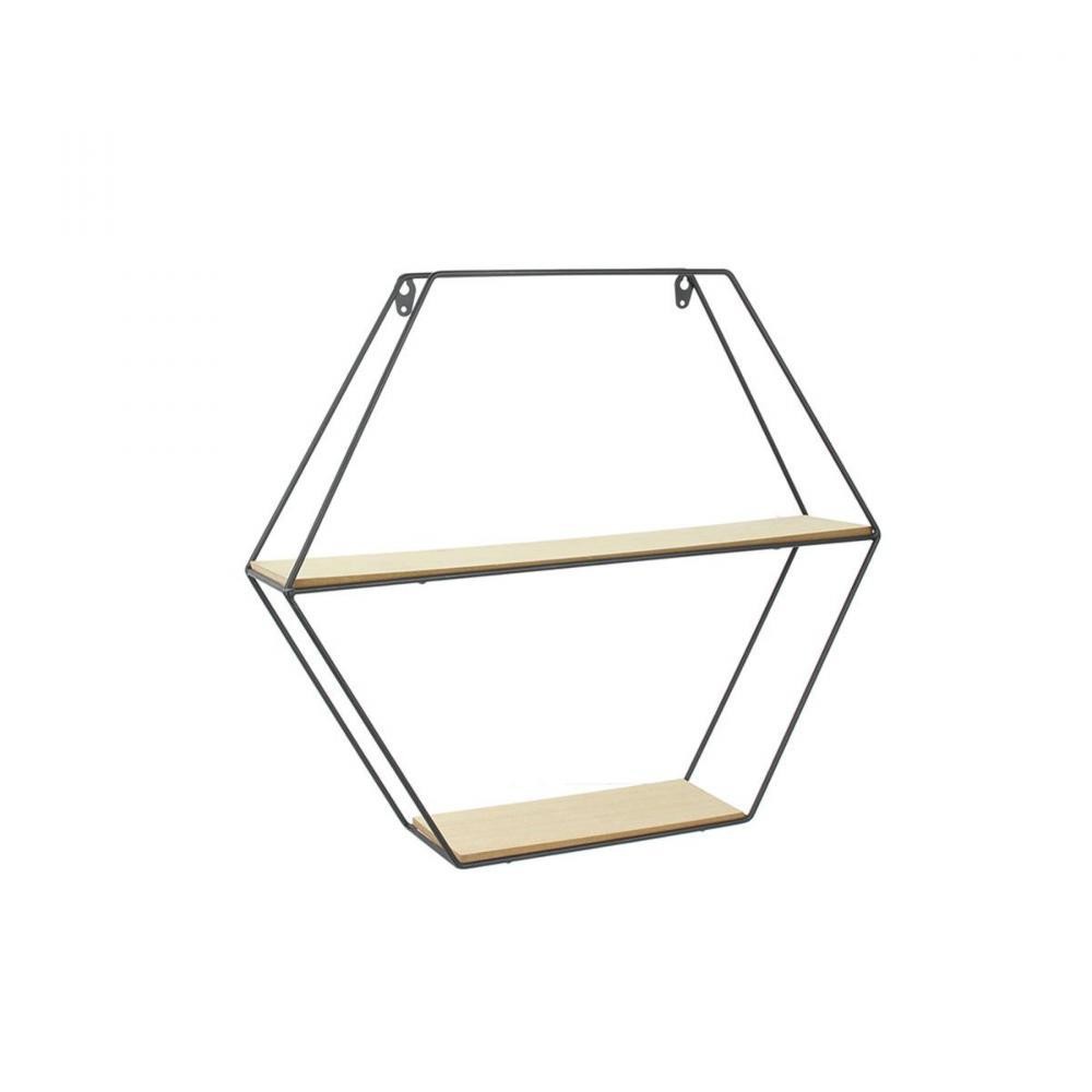 ETAGERE HEXAGONALE  EN BOIS ET METAL 46x40x10 CM