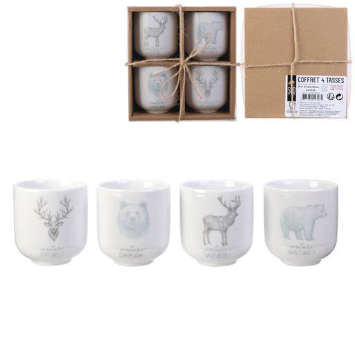 COFFRET 4 TASSES EXPRESSO ANIMAUX DE LA FORET