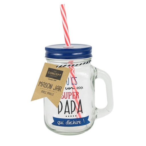 MUG VERRE COCKTAIL 440ML AVEC PAILLE TU ES UN SUPER PAPA