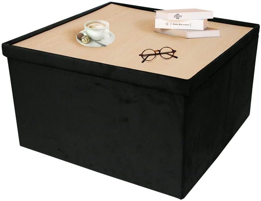 COFFRE POUF PLIABLE TABLE VELOURS NOIR 76X76CM A1/M1
