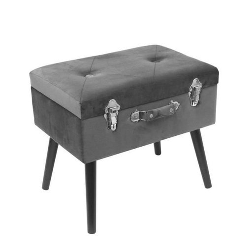 Poufs fauteuils et chaises - Banc avec coffre valise - Imitation velours - Gris 46 cm