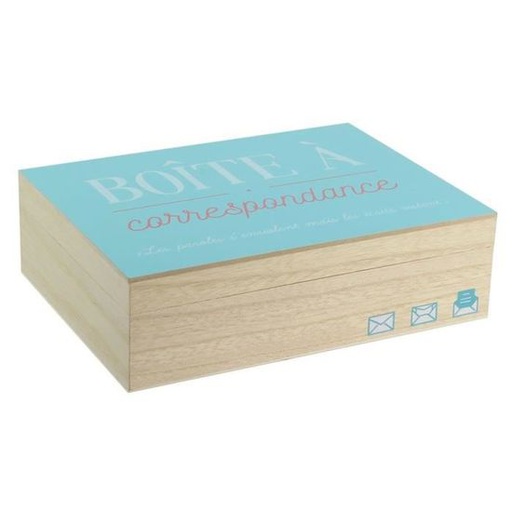 Boite à correspondance - Bois - 18 x 24 cm - Beige et bleu