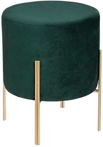 Tabouret Velours Vert et Pied en métal D 34 x H 40 cm