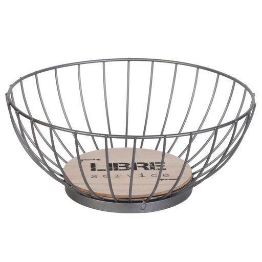 CORBEILLE FRUITS BOIS A MESSAGE ET METAL AJOUR