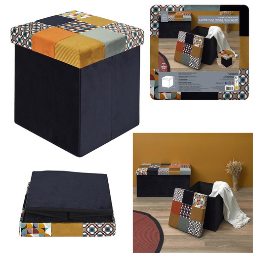 COFFRE POUF PLIABLE PATCHWORK RETRO